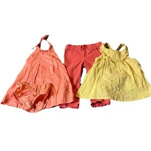 Janie and Jack Lot Of 3 Girls Clothing Sz 18-24 2 Dresses 1 Pants Yellow Orange